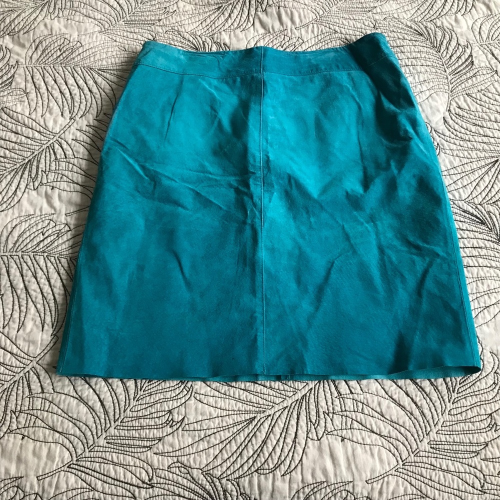 Vintage Express Leather Suede Mini Skirt Size 9/10 Teal Turquoise